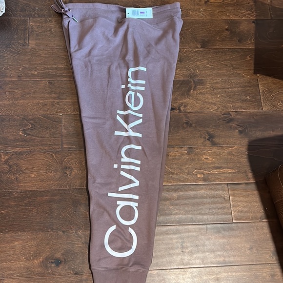 Calvin Klein Womens Sweatpants Plus sz 2X  Logo brown Nwt Drawstring - Picture 1 of 7